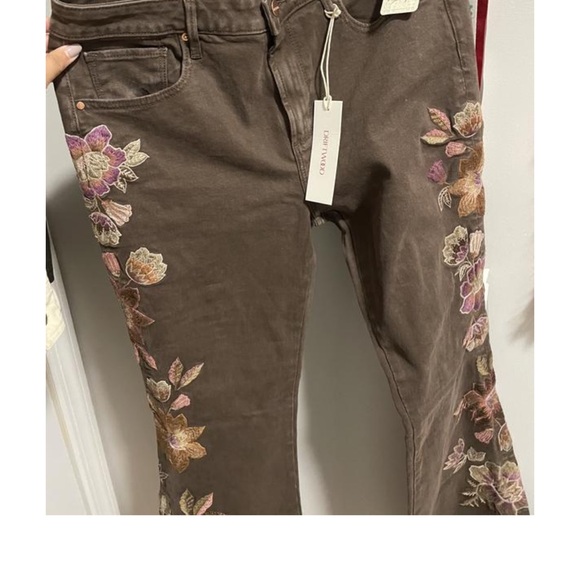 Free People Brown Floral Embroidered Boot Cut Jeans - Picture 1 of 1